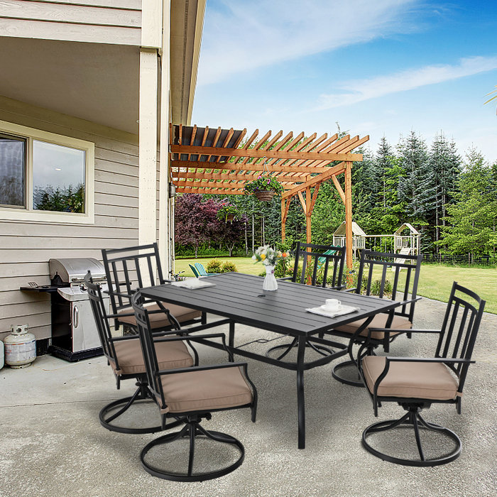 Canora Grey Patio Dining Set 7 Pieces, Patio Furniture Set Metal, 6 X Patio Dining Swivel Chairs